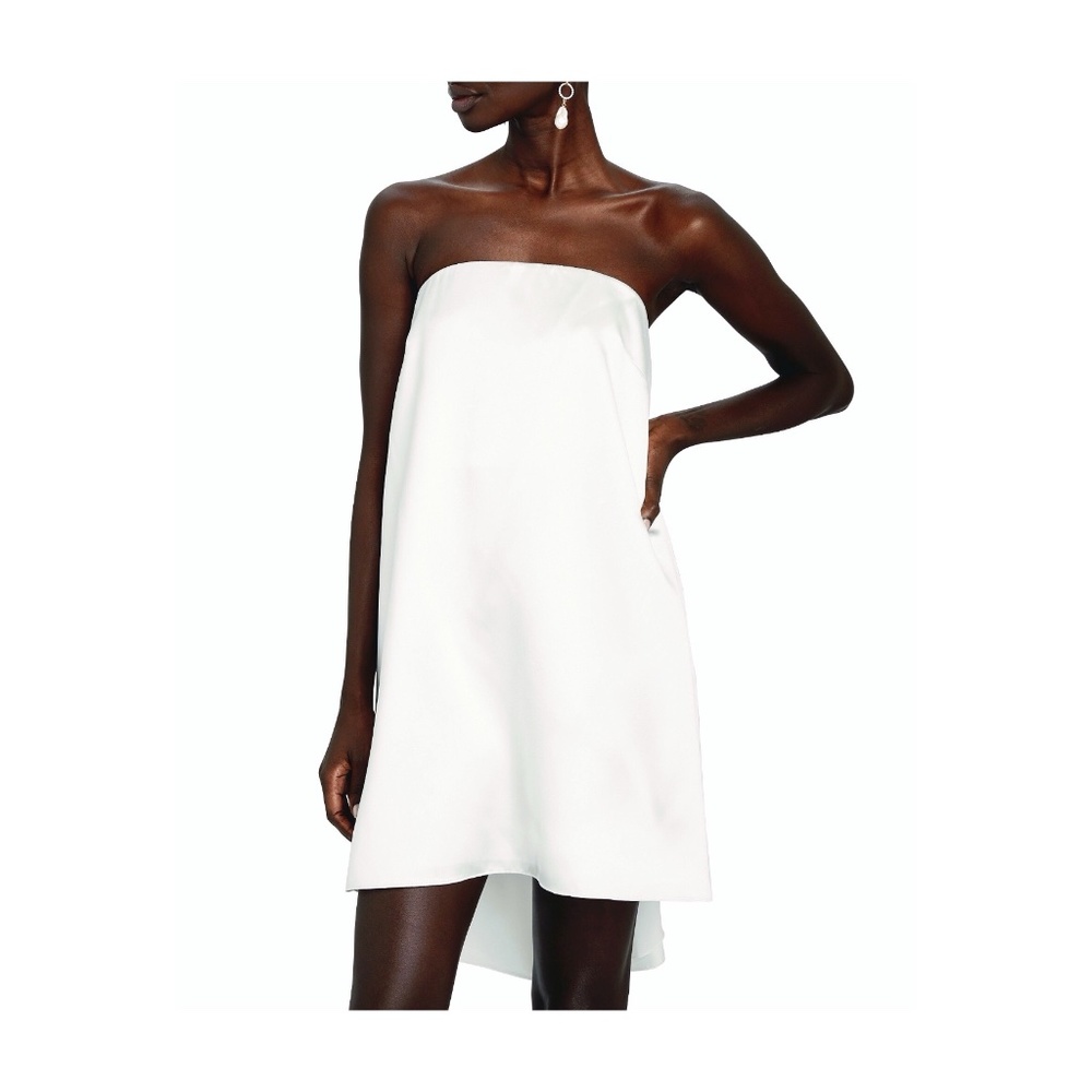 BRANDON MAXWELL Strapless Babydoll Silk Satin Minidress In Ivory